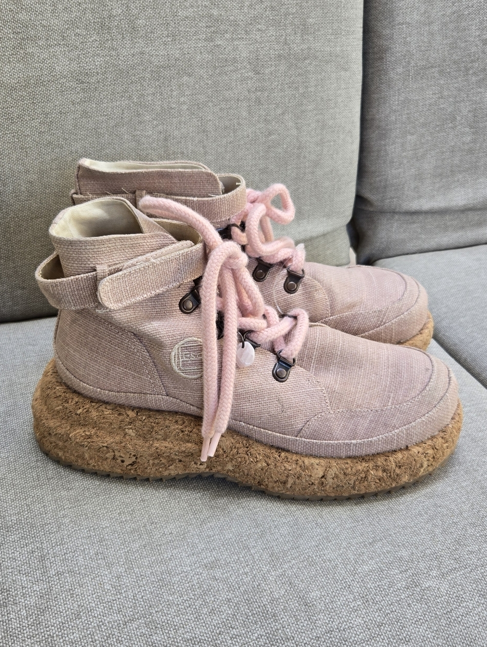 Esq Gaia Pink Platform Cork Sole Lace-Up Boots